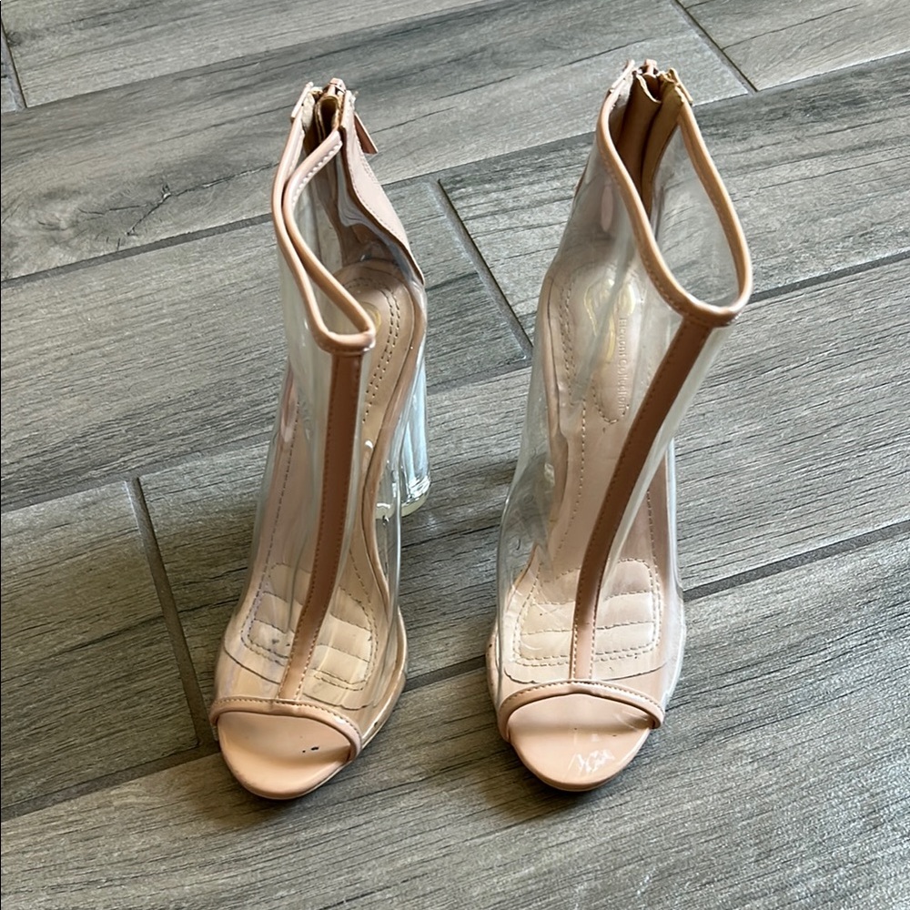 Cream Stiletto Heels with Transparent Panels